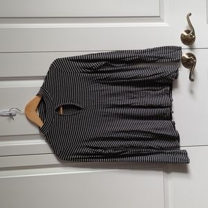 Dark Gray and white striped sweater with key hole neckline